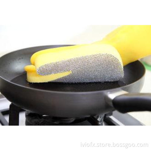 Sponge Kitchen Cleaning Latex Gloves , Sliver Brush Cloth S